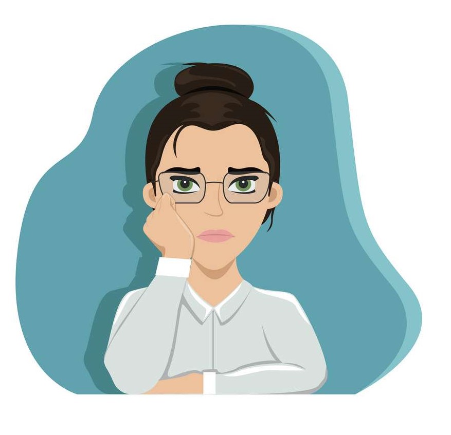 Tired girl at work at the office table. Office worker. Boredom. Flat vector illustration.