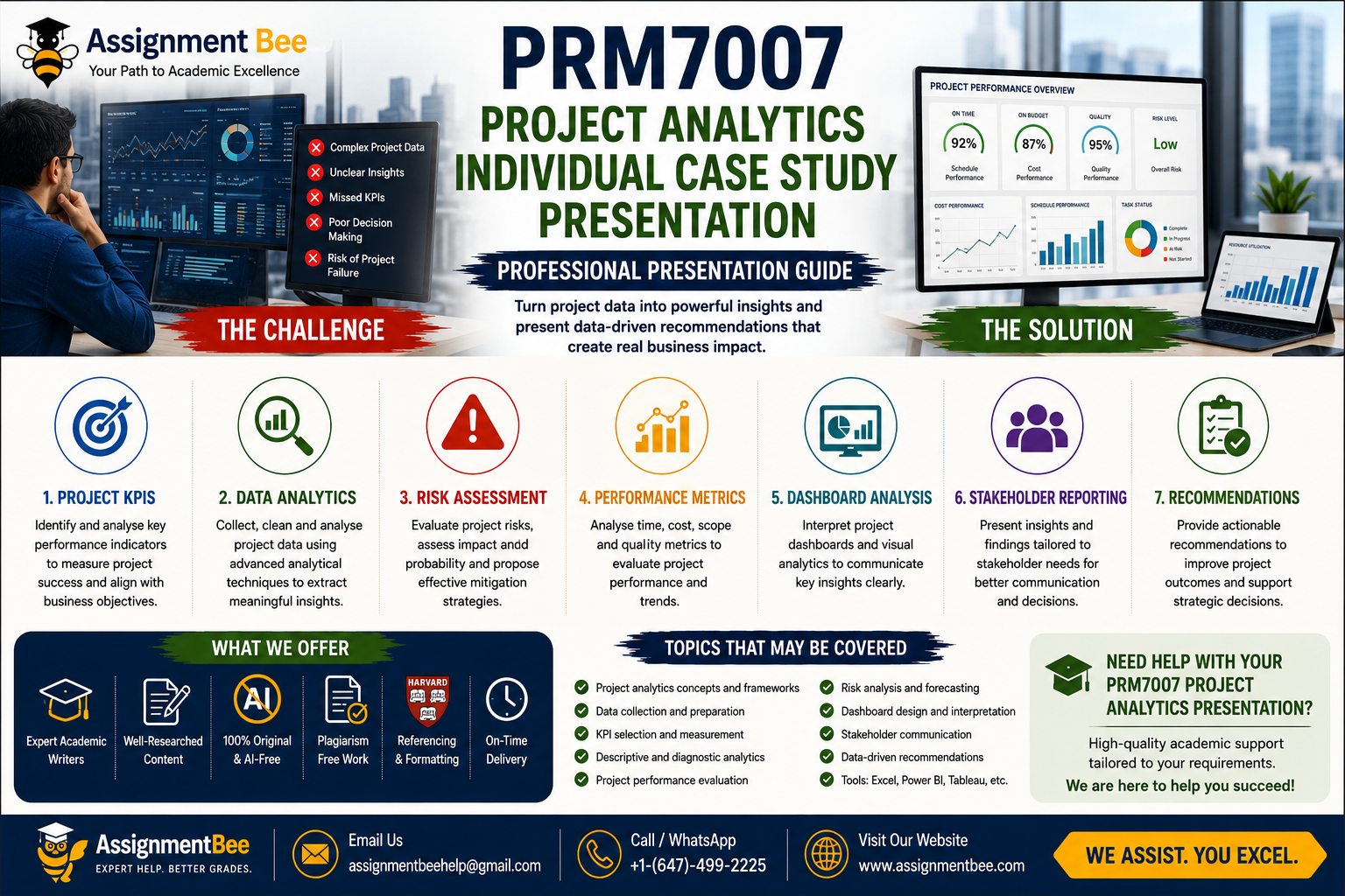PRM7007 Project Analytics Individual Case Study Presentation guide infographic.